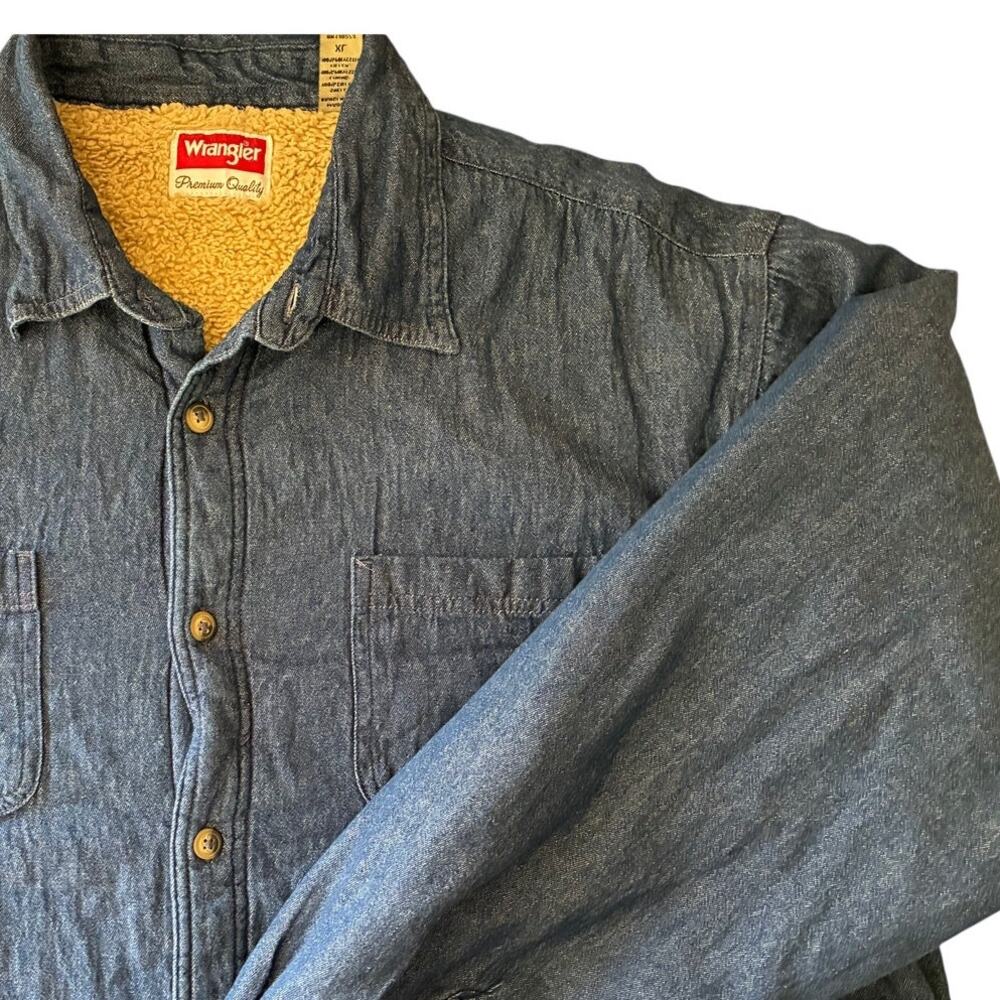 Wrangler Sherpa Lined Denim Shirt Jacket Mens XL Blue Button Front Shacket